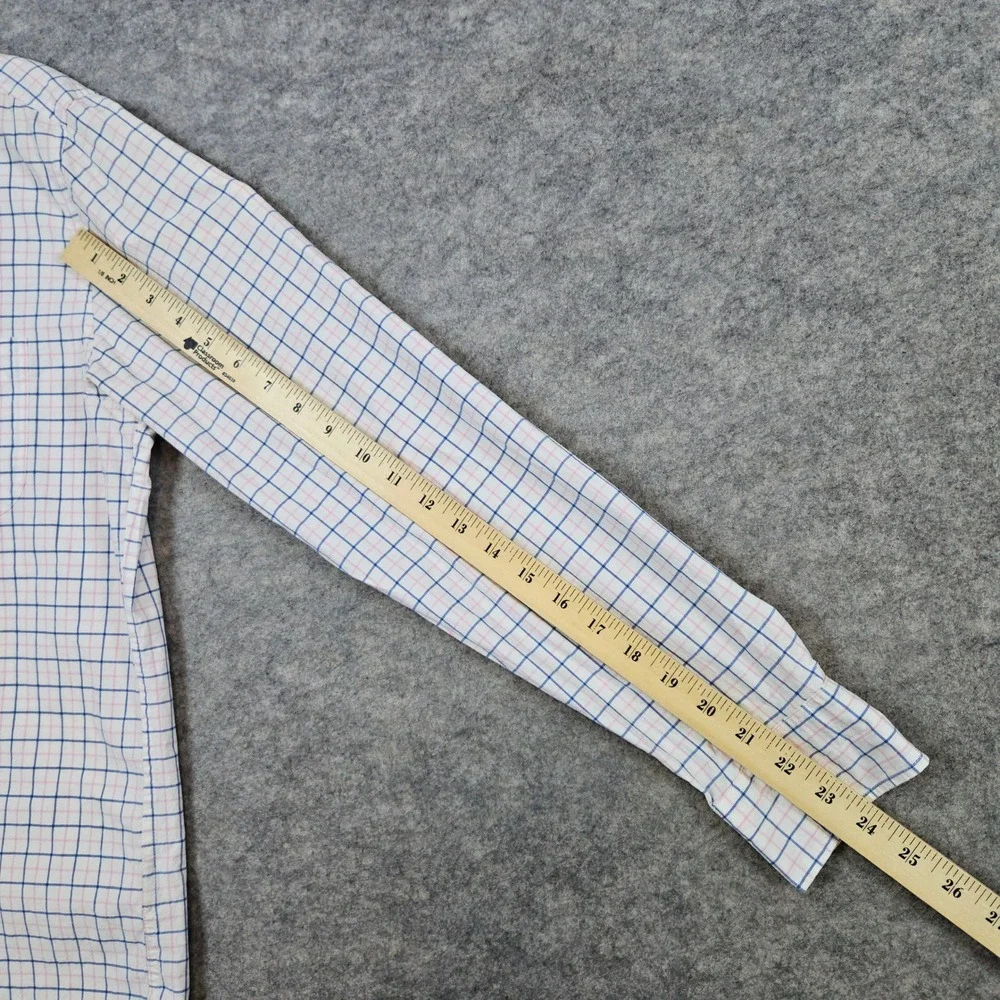J Crew‎ Men's White Windowpane Size M Secret Wash Shirting Preppy Spring SPOTS
